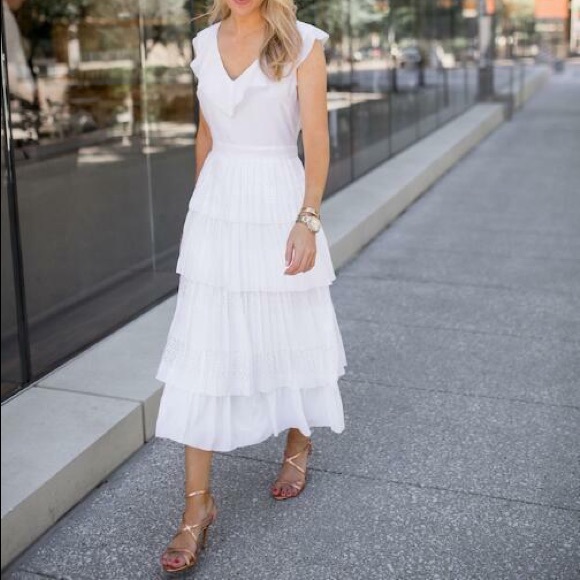 Tiered Lasercut Ruffle White Dress| - Picture 2 of 11
